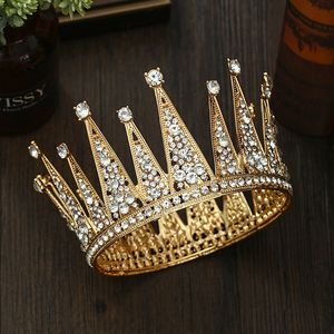 Joyería para el cabello de la boda Accesorios de Tiara de Corona Redonda Dorada Para Tiaras de Novia Regalo de Cristal 230609