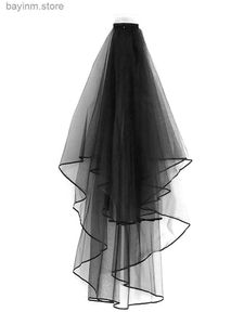 Bijoux de cheveux de mariage Halloween Black Bridal en dentelle Veaux avec peigne Short Two Lay Elegant Femmes Veaux de mariage Bride Cosplay Accessoires
