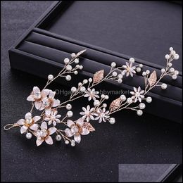 Bruiloft haar sieraden handgemaakte gouden bloem crystal parel bruids hoofddeksel hoofdband haarband Aessoires Drop levering 2021 V4GVP