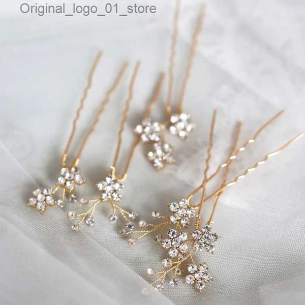 Joyas para el cabello de boda Jonnafe Shine Rhinestone Floral Wedding Hair Pins Juego de oro Color de plata de joyería para el cabello nupcial Accesorios Q231223