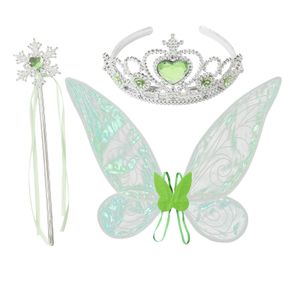 Joyas para el cabello de la boda Niños Niñas Anime Princesa Cosplay Traje Peines para el cabello Corona Varitas mágicas Varita de hadas Princesa Corona Cetro Conjunto con alas de mariposa 230320