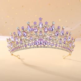 Bruiloft Haarsieraden KMVEXO Mode Paars Lila Roze Kristallen Tiara Kronen Koningin Koningen Prinses Bruiloft Haaraccessoires Bruidsdiademen 230808