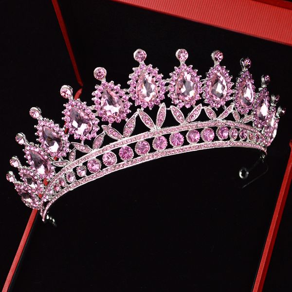 Gioielli per capelli da sposa KMVEXO Pink Drop Bead Nuziale fatto a mano Tiara Sposa Fascia per capelli Diadema di cristallo Queen Crown Accessorio per capelli da sposa 230808