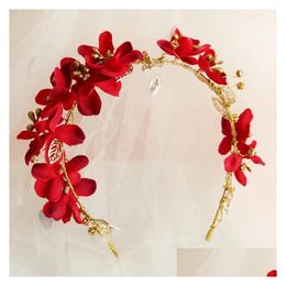Bijoux de cheveux de mariage, accessoires de mariée coréens, bandeaux de cheveux, têtes de fleurs rouges, livraison directe, bijoux de cheveux Dhbun
