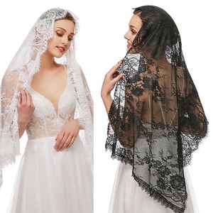 Wedding Hair Jewelry Lace Mantilla Catholic Veil Elegant Floral Pattern Soft Comfortable Head Coverings for Women Latin Mass Veils Dropship 230506