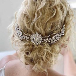 Joyería para el cabello de boda Diademas de hojas para mujeres Peines de cristal Tiaras Novia Fiesta Corona Accesorios nupciales FORSEVEN 230609
