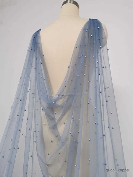 Bijoux de cheveux de mariage gris bleu perles de mariage Cape Romantique Romantique 3 mètres de long Veille d'épaule avec épingles accessoires de mariage boléro nuptiale