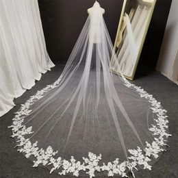 Joyería para el cabello de boda Velo de novia de encaje largo Bordado 3D Flor Largo Blanco Estilo catedral Velo de novia Peine Accesorios de boda Tocados de novia 231208