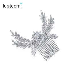 Bijoux de cheveux de mariage LUOTEEMI luxe zircon cubique peigne à cheveux de mariée grande fleur de cristal femmes mariage CZ Bijoux de cheveux Bijoux femme ornements Bijoux 230614