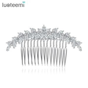 Bijoux de cheveux de mariage LUOTEEMI luxe Zircon mariée cheveux peigne élégant fleur CZ cheveux peigne pince femmes mariage cheveux accessoires Memorial Day cadeau 231128