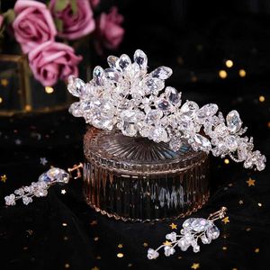 Bijoux de cheveux de mariage luxueux mariée à la main à la main Crystal Bande bandeau set bijouirie rimelles couronnes tiaras tête fleur accessoires de cheveux de mariage