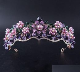 Bijoux de cheveux de mariage de luxe baroque violet cristal perle couronne de mariée diadème magnifique diadème pour mariée bandeau accès Otewa7168583