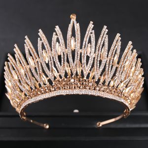 Bruiloft haar sieraden luxe kristal goud kleur grote kroon tiara koningin dames schoonheid optocht prom kronen tiaras bruids accessoires 230112