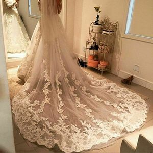 Wedding Hair Jewelry Luxury Long Bridal Veil White Ivory Wedding Veils With Comb Lace Edge Applique Elegant Cathedral Length 1 T 230727