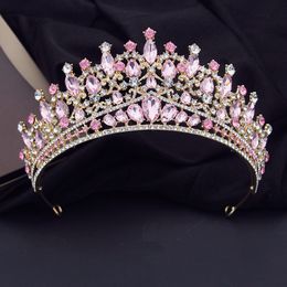Joyas para el cabello de la boda Corona de la boda de cristal rosa de lujo Corona de la reina real Tiaras Diademas Niñas Prom Tocado nupcial Novia Diadema Accesorios de la joyería del cabello 230808