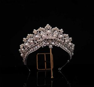 Bruiloft haar sieraden luxe bruiloft kroon en tiaras bruids haaraccessoires kristal parel baroke diadema elegante vrouwen kronen bruid tiara hoofdtooi q231223