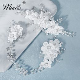 Bijoux de cheveux de mariage Miallo pinces à cheveux de fleur faites à la main pour femmes accessoires couleur argent bijoux de cheveux de mariage de mariée bal de promo mariée casque cadeaux 230907