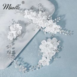 Bruiloft Haarsieraden Miallo Handgemaakte Bloem Haarkam Clips voor Vrouwen Accessoires Zilver Kleur Bruids Bruiloft Haar Sieraden Prom Bruid Hoofddeksel Geschenken 231013