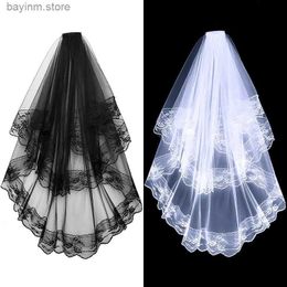 Bijoux de cheveux de mariage Nouveaux voiles nuptiales en dentelle blanche noire avec peigne courte deux couches élégantes Veaux de mariage pour les accessoires de mariage de la mariée