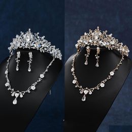 Bruiloft haar sieraden nieuwe handgemaakte bruid set 2022 Koreaanse high -end kroon ketting oorbellen driemaal 240102 drop levering haarjewelry dhscw