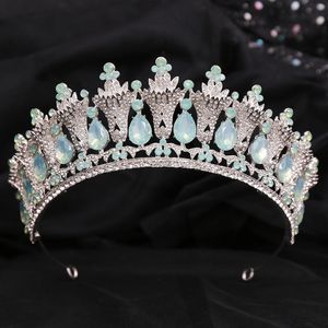 Bruiloft Haar Sieraden Opaal Prinses Kroon Royal Queen Green Crystal Tiara Bruid Hoofddeksels Barokke Retro Bruidshoofd Accessoires 230809
