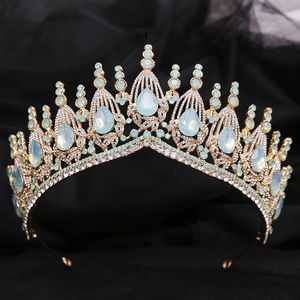 Joyería para el cabello de la boda Princesa Corona Reina Real Verde Cristal Tiaras Novia Sombrero Barroco Retro Nupcial Accesorios para la cabeza 230809