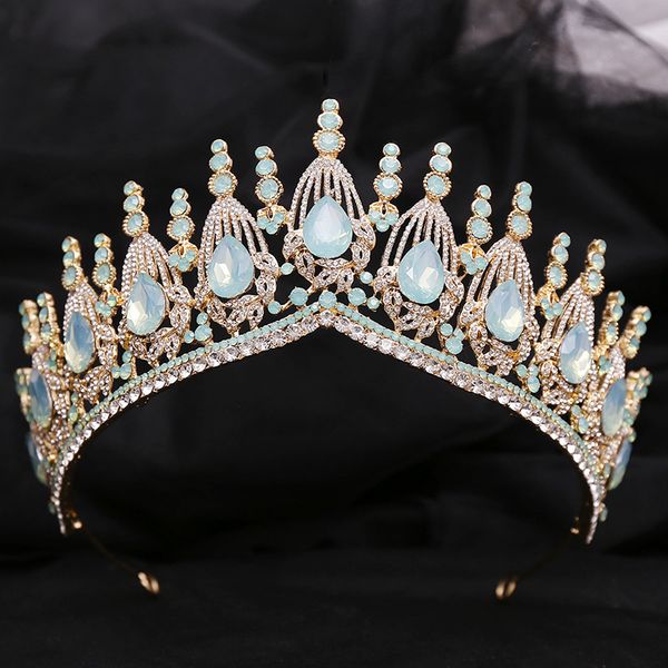 Bijoux de cheveux de mariage princesse couronne royale reine vert cristal diadèmes mariée chapeaux baroque rétro tête de mariée accessoires 230809