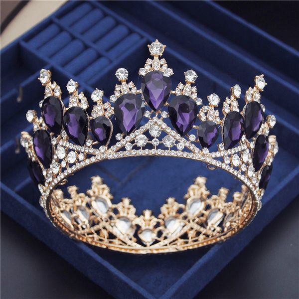 Bijoux de cheveux de mariage Cercle de cristal violet Diadème de mariée Reine royale Diadèmes ronds Ornements de tête de mariée Banquet Mariage Couronne Bijoux de cheveux Ornement 230918