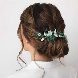 Joyas para el cabello de boda retro para la novia del cabello del cabello verde horquilla de cristal verde para mujeres tiaras perlas novias de boda joyas para cabello elegante