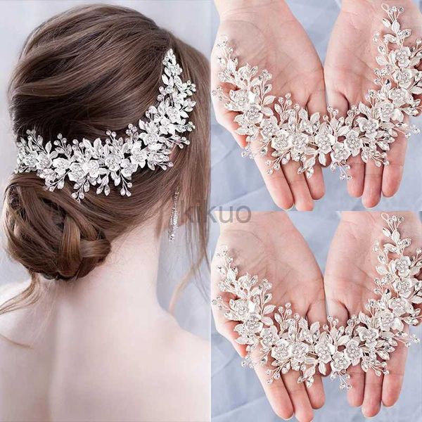 Bijoux de cheveux de mariage silve rcolor Bridal Flowal Bandband Prom Tiara Accessoires de cheveux de mariage Bride Handmade Hair Ornaments Femme Crystal Hearine D240425