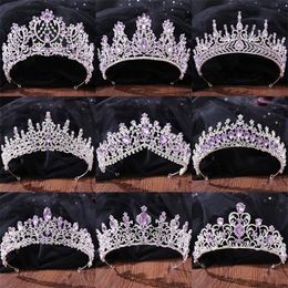 Bijoux de cheveux de mariage couleur argent mode violet lilas cristal diadème couronnes reine rois princesse accessoires diadèmes de mariée 221012229n