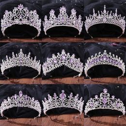 Bijoux de cheveux de mariage couleur argent mode violet lilas cristal diadème couronnes reine rois princesse accessoires diadèmes de mariée 221012152R