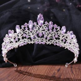 Bijoux de cheveux de mariage couleur argent mode violet lilas cristal diadème couronnes reine rois princesse accessoires diadèmes de mariée 221012270p