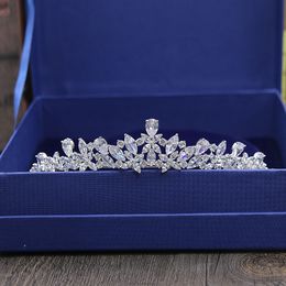 Bruiloft haar sieraden slbridaal prachtige kubieke zirkon tiara cz bruid hoofdband koningin prinses opties feestkroon kroon bruidsmeisje 230112
