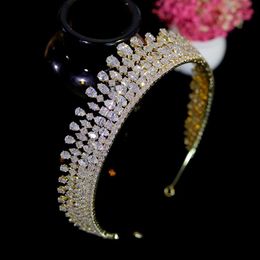 Bruiloft haar sieraden sprankelende dideeme zirconia gouden tiara bruids kroon voor vrouwen bruiloft haar accessoires sieraden couronne mariage bandeau cheveux l46