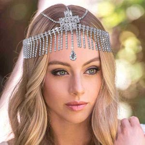 Bijoux de cheveux de mariage Stonefans Élégant Tête Chaîne Strass Bandeau De Mariage Bandeau Chaîne De Cheveux Cristal Front Gland Chapeaux Indien Bijoux T220907