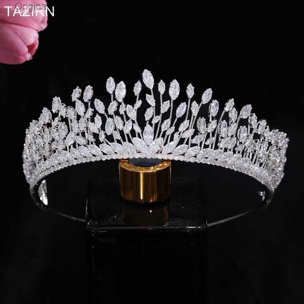 Bijoux de cheveux de mariage Tazirn Trendy 5A Cubic Zirconia Tiara and Crown Bridal Wedding Sweet Headress Femme Party Birthdays Handmade CZ Hair Accessories Q231223