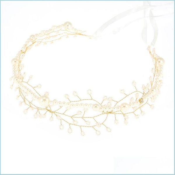 Bijoux de cheveux de mariage Us Entrepôt Fleur Accessoires de cheveux de mariage Bandeau Perle Acrylique Mariée Vigne Bandeaux Couronne Coiffe Mariée Dho9X