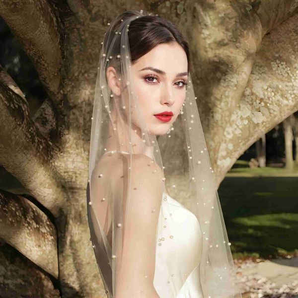 Bijoux de cheveux de mariage V05 Perles Veaux nuptiaux avec peigne Veille de mariage perlé Longueur 1 Tier Robes de mariée