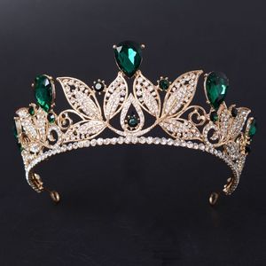 Wedding Haar Sieraden Vintage Green Red Bruidal Tiara Fashion Golden Diadeem For Women Dress Princess Crown Accessories 230508