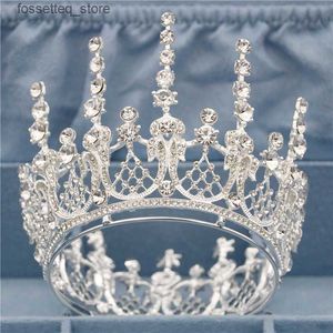 Bruiloft haar sieraden vintage romantisch goud volle ronde koningin koning tiara kroon optocht headpieces bruids bruidshaar sieraden tiaras en kronen x0625 l240402
