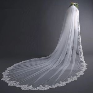 Bijoux de cheveux de mariage Blanc Ivoire Cathédrale Voiles de mariage Long bord de dentelle Voile de mariée avec peigne Accessoires de mariage Veu de Noivral Mariage WED VEIL 230210