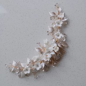 Bijoux de cheveux de mariage, fleur en porcelaine blanche, couronne de mariage, peigne à cheveux de mariée, accessoires faits à la main pour femmes, bijoux de fête de bal 231128