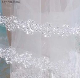 Bijoux de cheveux de mariage Sequins blancs Edge Tulle Bridal Wedding Veils One Tier Polded 120cm Bride Accessory 2024