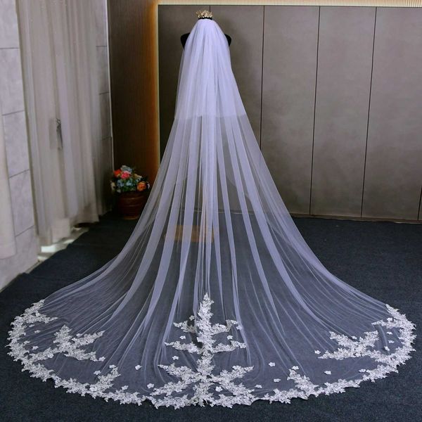 Bijoux de poils de mariage larges nuptiale voile de dentelle voile de mariage Vele de mariage 2 niveaux de style cathédrale de la cathédrale illusion de mariée avec accessoires de mariée à fard à joues v116a