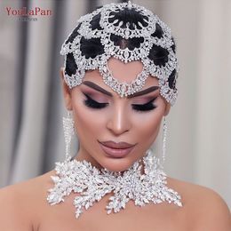 Bruiloft haar sieraden youlapan hp480 bruids hoofdband grote bloemvorm hoofdtooi voor vrouwen kristal holle kopstuk zirkoon hoofddeksel 230202