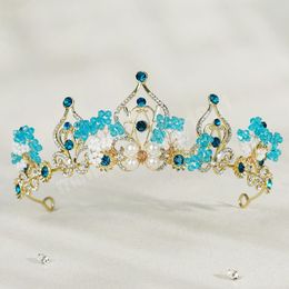 Wedding Hair Tiara Crystal Bruidal Crown Sky Blue Tiaras Wedding Hair Accessories Headpieces Hoofd sieraden