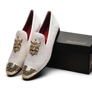 Wedding Handmade Party en Fashion Loafers Veet schoenen met Gold Buckle Men Dress Shoe B HMADE