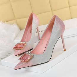 Wedding High Heel 2021 Sexy Pumps Ladies Dames Spring Summer Crystals Bling Dress Shoes Stilettos Fashion Woman Designers