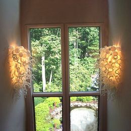 Lámpara de aplique para decoración del hogar de boda, vestíbulo contemporáneo, escalera, luz de pared de vidrio soplado a mano, LED de Color blanco personalizado de 28 pulgadas